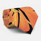 Ebony Black en Citrus Oranje Tropical Art Design Stropdas (Opgerold)