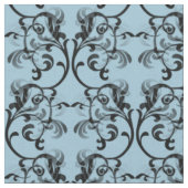 Ebony Blue Parisian Damask Pattern Fabric Stof (Close Up)