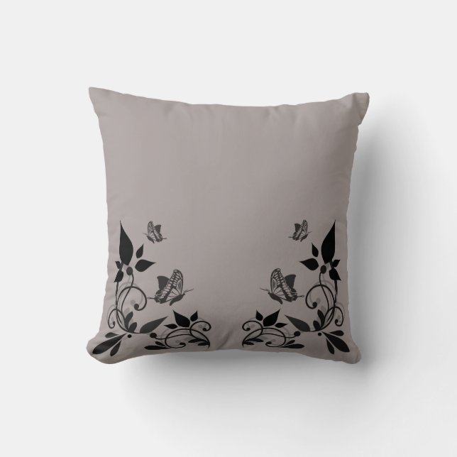 Ebony Butterfly Floral Pillow Kussen (Voorkant)