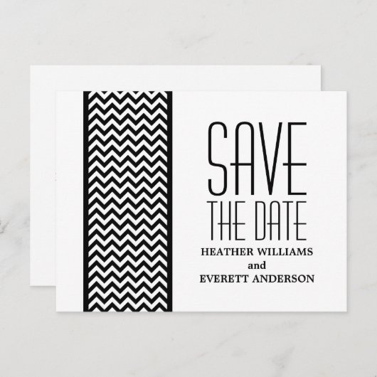 Ebony Chevron Border Save the Date Briefkaart (Voorkant / Achterkant)