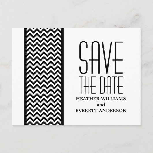 Ebony Chevron Border Save the Date Briefkaart (Voorkant)
