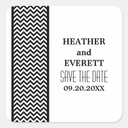 Ebony Chevron Border Save the Date Stickers (Voorkant)