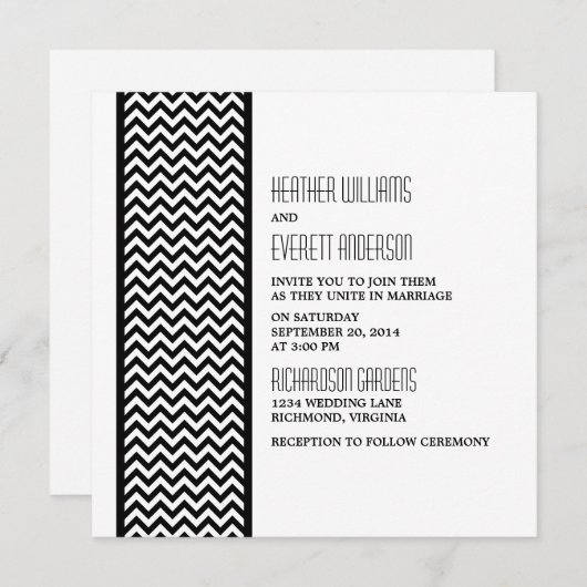 Ebony Chevron Border Wedding Invite Kaart (Voorkant / Achterkant)