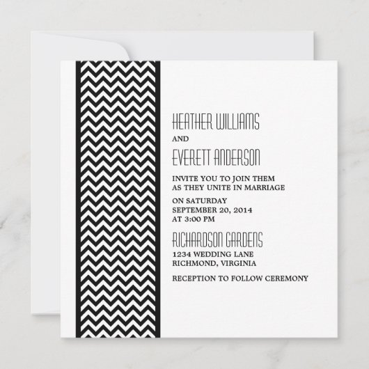 Ebony Chevron Border Wedding Invite Kaart (Voorkant)