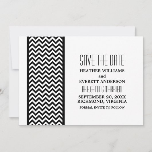 Ebony Chevron Rand Save the Date Uitnodiging (Voorkant)