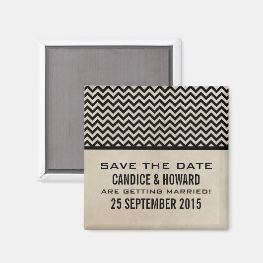 Ebony Chic Chevron Save the Date Magnet (Voorkant / Achterkant)