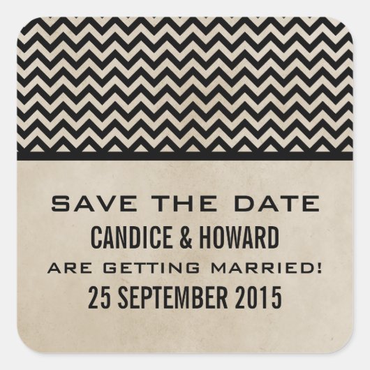 Ebony Chic Chevron Save the Date Stickers (Voorkant)