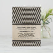 Ebony Chic Chevron Wedding Invite Kaart (Staand voorkant)