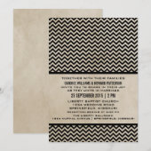 Ebony Chic Chevron Wedding Invite Kaart (Voorkant / Achterkant)
