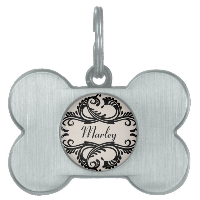 Ebony Chic Damask-tag Huisdieren Naamplaatje (voorkant)
