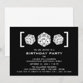 Ebony D20 Dice Gamer Birthday Party Invite Kaart (Voorkant / Achterkant)