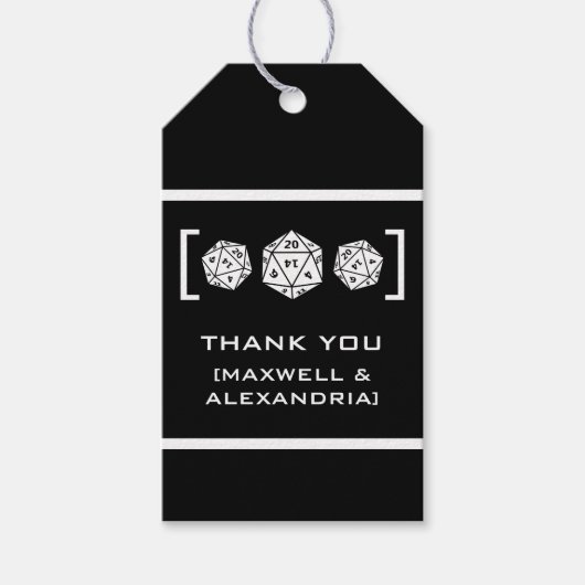 Ebony D20 Dice Gamer Wedding Gift Labels Cadeaulabel (Voorkant)