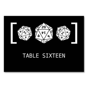 Ebony D20 Dice Gamer Wedding Table Kaart