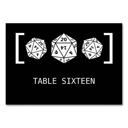 Ebony D20 Dice Gamer Wedding Table Kaart (Voorkant)