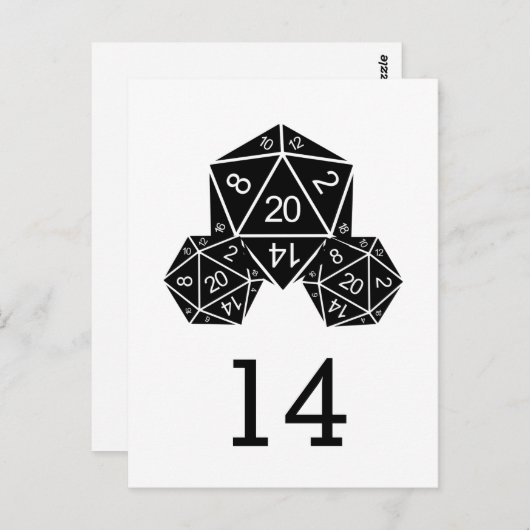 Ebony D20 Dice Table Number Briefkaart (Voorkant / Achterkant)