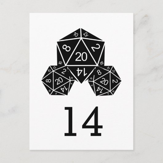 Ebony D20 Dice Table Number Briefkaart (Voorkant)