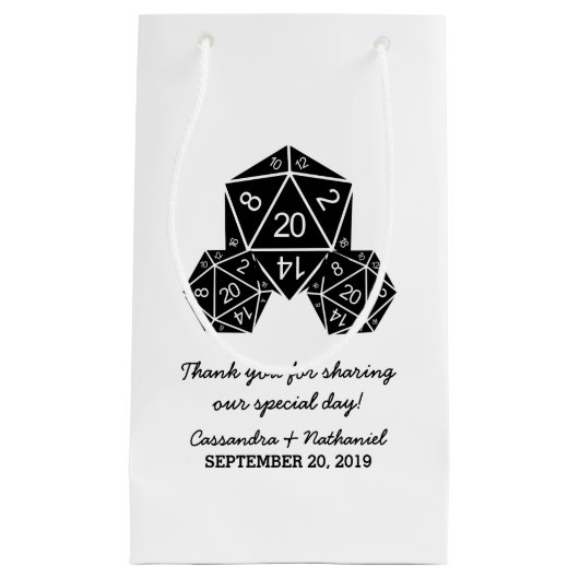 Ebony D20 Dice Wedding Gift Bag Klein Cadeauzakje (Voorkant)