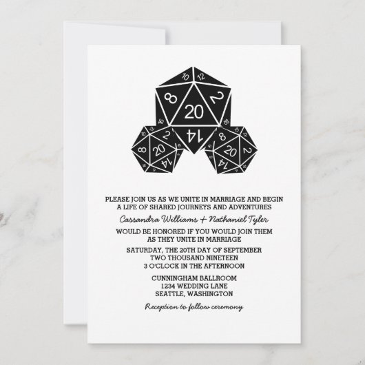 Ebony D20 Dice Wedding Invite Kaart (Voorkant)