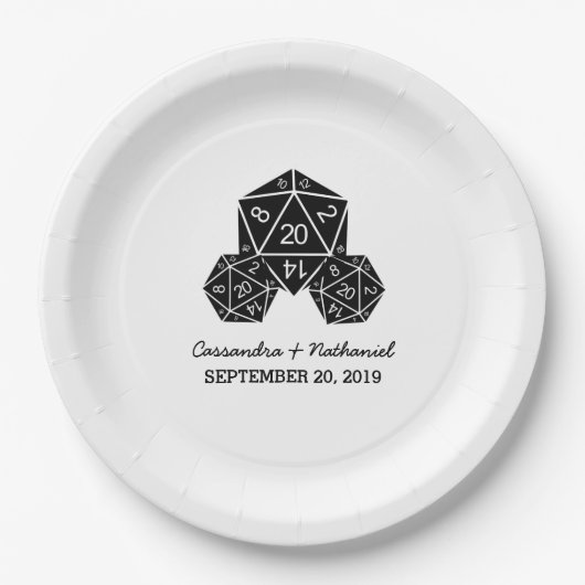 Ebony D20 Dice Wedding Paper-Borden Papieren Bordje (Voorkant)