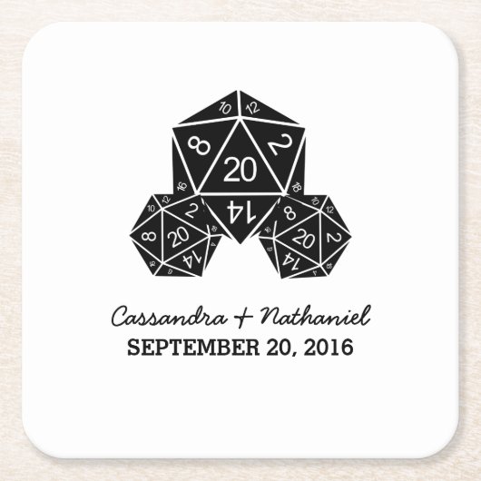 Ebony D20 Dice Wedding Paper-Onderzetters Kartonnen Onderzetters (Voorkant)