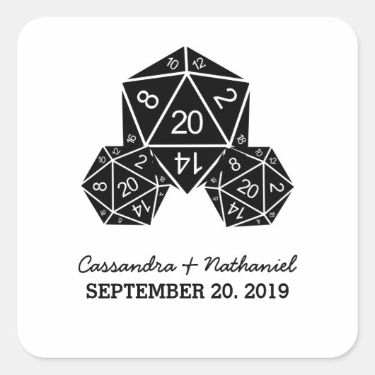 Ebony D20 Dice Wedding Stickers (Voorkant)