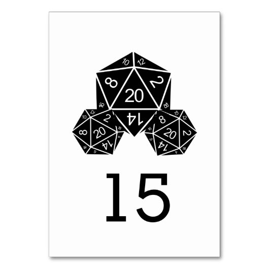 Ebony D20 Dice Wedding Table Kaart (Voorkant)