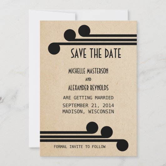 Ebony Deco Chic Save the Date Uitnodiging (Voorkant)