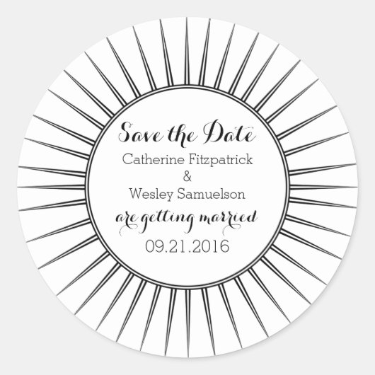 Ebony Deco Retro Save the Date Stickers (Voorkant)