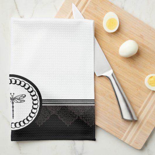 Ebony Dragonfly Emblem Kitchen Towel Theedoek (Quarter Fold)
