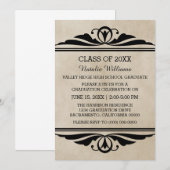 Ebony Elegant Deco Afstuderen Invite Kaart (Voorkant / Achterkant)