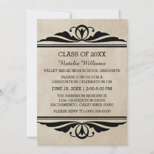 Ebony Elegant Deco Afstuderen Invite Kaart