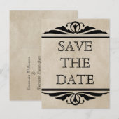 Ebony Elegant Deco Save the Date Briefkaart (Voorkant / Achterkant)
