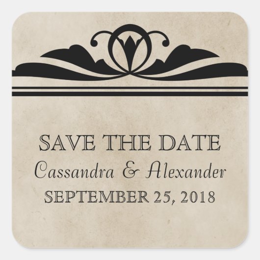 Ebony Elegant Deco Save the Date Stickers (Voorkant)