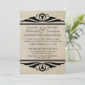 Ebony Elegant Deco Wedding Invite Kaart (Staand voorkant)