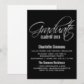 Ebony Elegant Script Afstuderen nodigt uit Kaart (Voorkant / Achterkant)