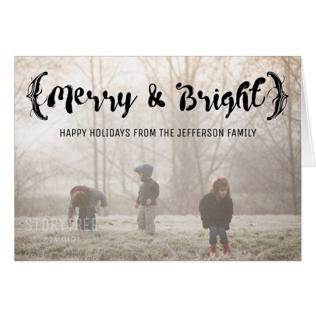 Ebony Elegant Sketched Merry & Bright Photo (Voorkant Horizontaal)