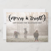 Ebony Elegant Sketched Merry & Bright Photo Feestdagenkaart (Voorkant)