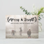 Ebony Elegant Sketched Merry & Bright Photo Feestdagenkaart (Staand voorkant)