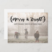 Ebony Elegant Sketched Merry & Bright Photo Feestdagenkaart (Voorkant / Achterkant)