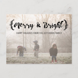 Ebony Elegant Sketched Merry & Bright Photo Feestdagenkaart