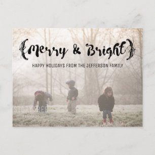 Ebony Elegant Sketched Merry & Bright Photo Feestdagenkaart
