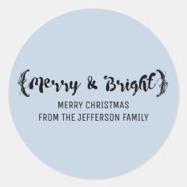 Ebony Elegant Sketched Merry en Bright Holiday Ronde Sticker
