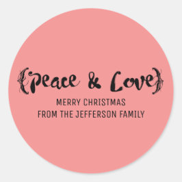 Ebony Elegant Sketted Peace & Love Holiday Ronde Sticker