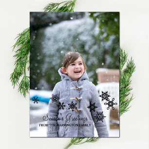 Ebony Elegant Snowflakes Holiday Fotokaart Feestdagenkaart