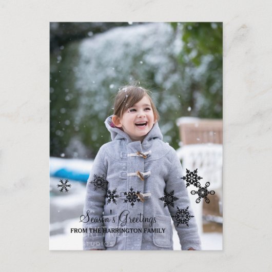 Ebony Elegant Snowflakes kerstfoto Briefkaart (Voorkant)
