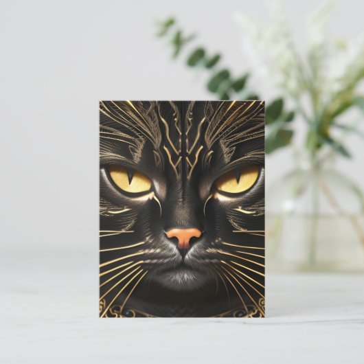 Ebony en Gold Cat Briefkaart (Staand voorkant)