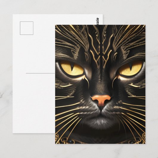 Ebony en Gold Cat Briefkaart (Voorkant / Achterkant)