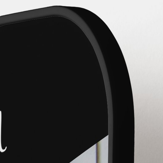 Ebony en Ivory aangepaste tekst Pickleball Paddle (Links Detail)