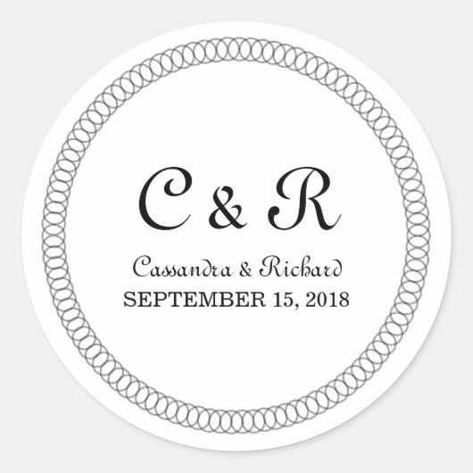 Ebony Encircled Round Wedding Stickers (Voorkant)