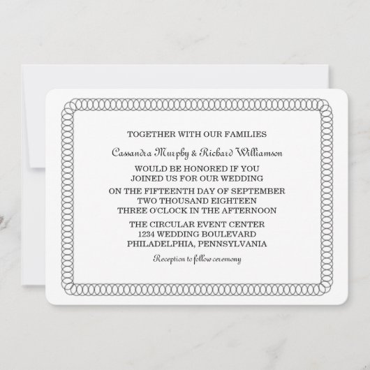 Ebony Encirled Ronde Wedding Invite Kaart (Voorkant)
